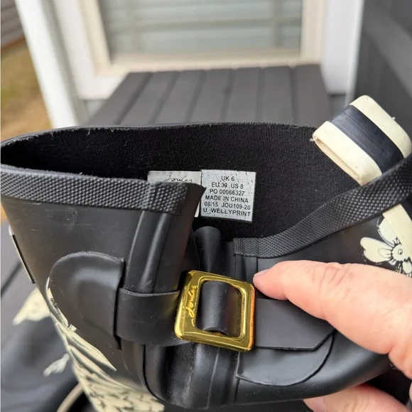 Joules Welly Black and Cream floral Rain Boots, women’s 8 - Picture 6 of 6